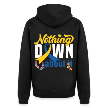 Down Syndrom Socke Geschenk - Unisex Premium Bio Zip Hoodie - Schwarz - Hinten - Nico (187cm)
