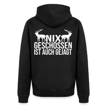 Lustige Jäger Jagen Jagt Geschenke - Unisex Premium Bio Zip Hoodie - Schwarz - Hinten - Nico (187cm)