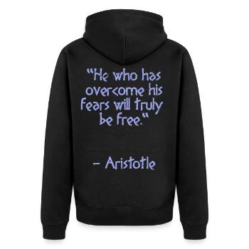 Aristoteles Zitat - He who has | Weisheit - Unisex Premium Bio Zip Hoodie - Schwarz - Hinten - Nico (187cm)