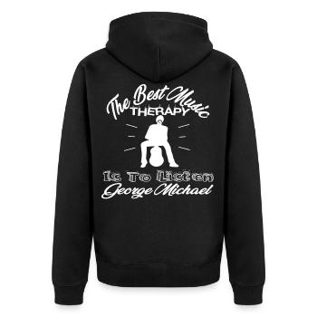 George Michael Yog Fan Gift Idea - Unisex Premium Bio Zip Hoodie - Schwarz - Hinten - Nico (187cm)