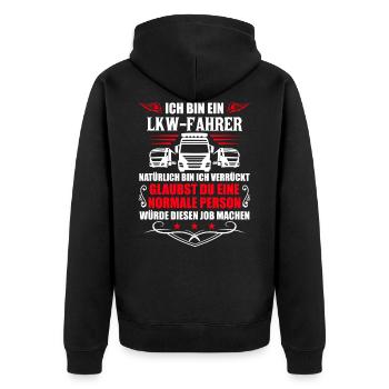 Trucker LKW Fahrer Fernfahrer Brummi Geschenk - Unisex Premium Bio Zip Hoodie - Schwarz - Hinten - Nico (187cm)