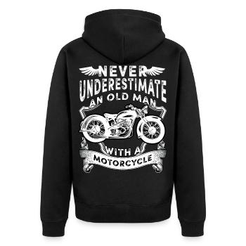 Motorrad Rentner Biker Motorsport Enduro Superbike - Unisex Premium Bio Zip Hoodie - Schwarz - Hinten - Nico (187cm)