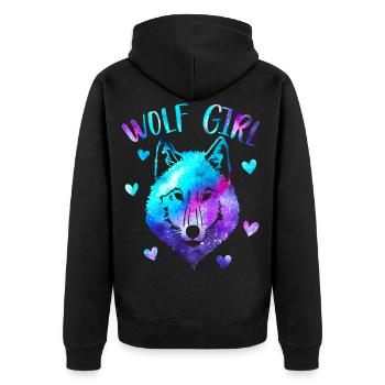 Wolfsmädchen - Unisex Premium Bio Zip Hoodie - Schwarz - Hinten - Nico (187cm)