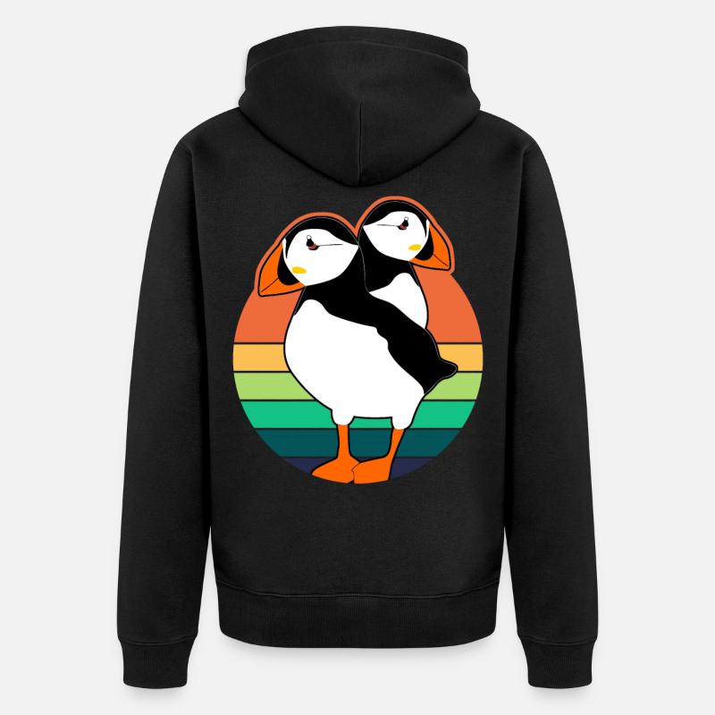 Puffin Perroquets Oiseaux rétro - Veste à capuche bio Premium Unisexe - noir