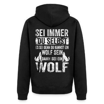 Wolf Waldtier Wildnis Wolfliebhaber Lustige Sprüch - Unisex Premium Bio Zip Hoodie - Schwarz - Hinten - Nico (187cm)