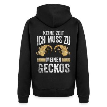 Gecko Terraristik Echse Salamander Geschenk - Unisex Premium Bio Zip Hoodie - Schwarz - Hinten - Nico (187cm)