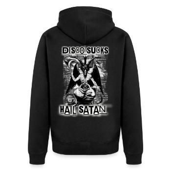 Disco Sucks Hail Satan - VelvetBlackCultClothing - Unisex Premium Organic Zip Hoodie - black - Back - Nico (187cm)