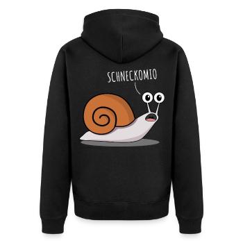 Schnecke - lustiger Spruch Schneckomio - Unisex Premium Bio Zip Hoodie - Schwarz - Hinten - Nico (187cm)