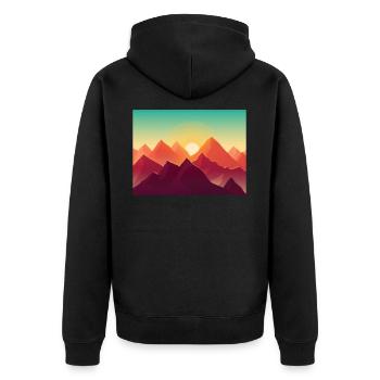 Berge - Sonnenaufgang - Unisex Premium Bio Zip Hoodie - Schwarz - Hinten - Nico (187cm)