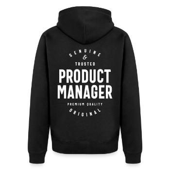 Produktmanager Jobtitel Geschenk - Unisex Premium Bio Zip Hoodie - Schwarz - Hinten - Nico (187cm)