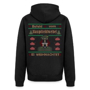 Befehl vom Hauptfw Ugly Christmas Bundeswehr - Unisex Premium Bio Zip Hoodie - Schwarz - Hinten - Nico (187cm)