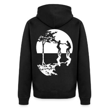 Boogie Woogie Tanz -Mond Spiegelung - Unisex Premium Bio Zip Hoodie - Schwarz - Hinten - Nico (187cm)