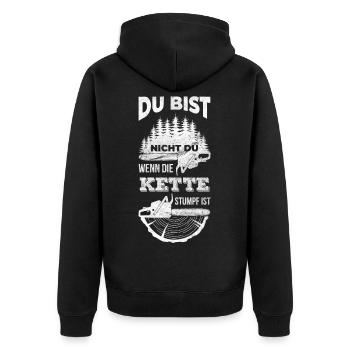 Forstwirt Waldarbeiter Geschenk f�r einen Holzf�ll - Unisex Premium Bio Zip Hoodie - Schwarz - Hinten - Nico (187cm)