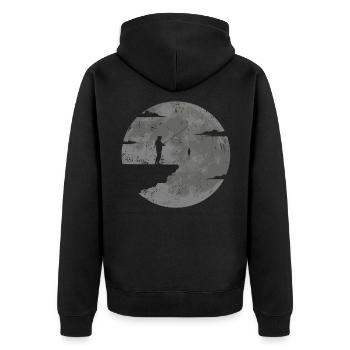 Angeln Angler Angelausflug Fischen Angelrute - Unisex Premium Bio Zip Hoodie - Schwarz - Hinten - Nico (187cm)