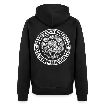 Wikinger Emblem Fenrir Wolf - Nordische Mythologie - Unisex Premium Bio Zip Hoodie - Schwarz - Hinten - Nico (187cm)