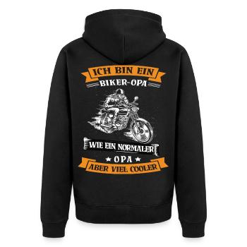 Biker Opa Motorrad Geschenk - Unisex Premium Bio Zip Hoodie - Schwarz - Hinten - Nico (187cm)