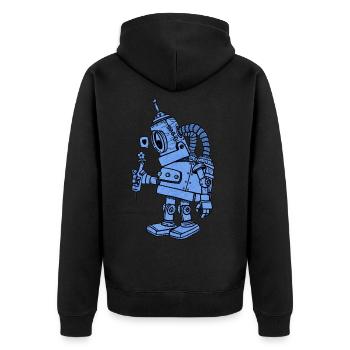 Roboter in Liebe blau - Unisex Premium Bio Zip Hoodie - Schwarz - Hinten - Nico (187cm)