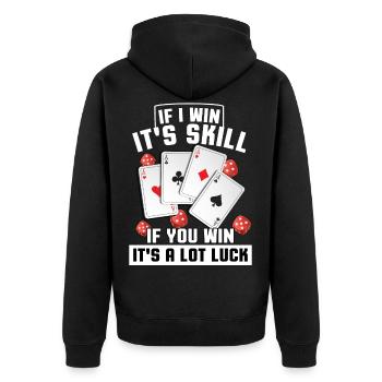 Poker Kartenspiel SiegerTexas Hold'em Pik Bluff - Unisex Premium Bio Zip Hoodie - Schwarz - Hinten - Nico (187cm)