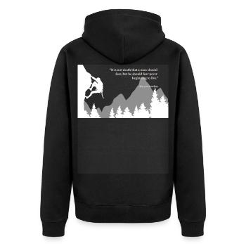Fangen Sie an zu leben, stoisches Zitat von Marcus Aurelius - Unisex Premium Bio Zip Hoodie - Schwarz - Hinten - Nico (187cm)