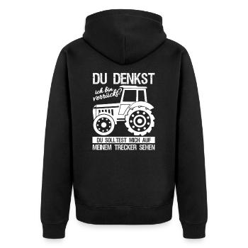 Landwirt Bauer Traktor Landwirtschaft Geschenk - Unisex Premium Bio Zip Hoodie - Schwarz - Hinten - Nico (187cm)