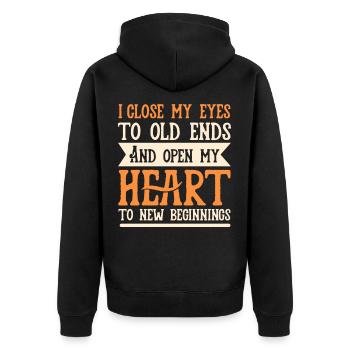 Neuanfang inspirierender Spruch Motivation Mut - Unisex Premium Bio Zip Hoodie - Schwarz - Hinten - Nico (187cm)
