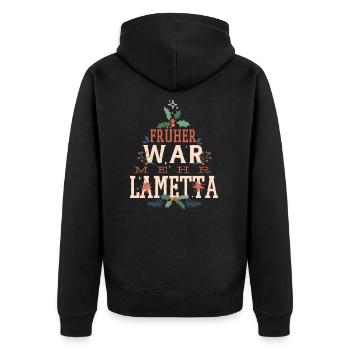 Weihnachten, Früher war mehr Lametta, Spruch FUN - Unisex Premium Bio Zip Hoodie - Schwarz - Hinten - Nico (187cm)