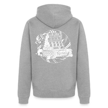Tekno Nomads Pirate Sound System - Veste à capuche bio Premium Unisexe - gris chiné - Dos - Nico (187cm)