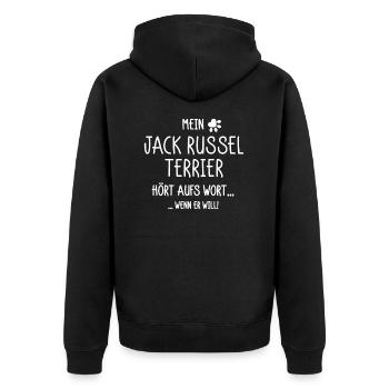 Mein Jack Russel Terrier hört aufs Wort... - Unisex Premium Bio Zip Hoodie - Schwarz - Hinten - Nico (187cm)