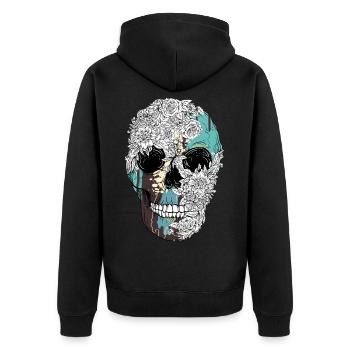 Stylischer Totenkopf - Mint - Unisex Premium Bio Zip Hoodie - Schwarz - Hinten - Nico (187cm)