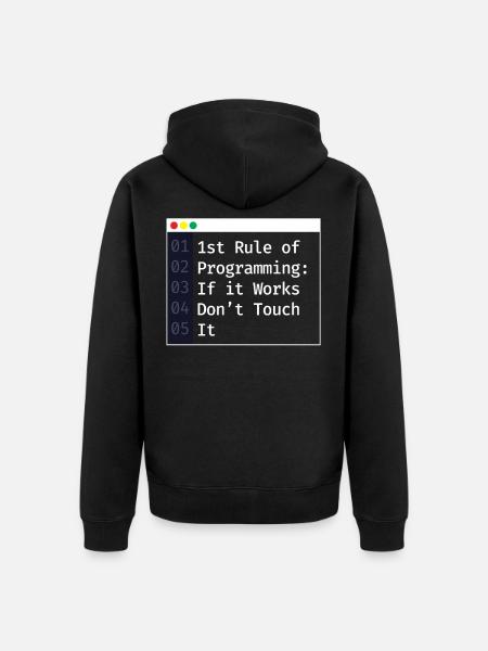 1st Rule Of Programming Programmierer Coding - Unisex Premium Bio Zip Hoodie - Schwarz