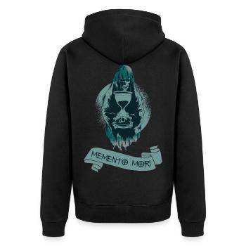 „Memento Mori” ,Skull, Death, Remember - Unisex Premium Organic Zip Hoodie - black - Back - Nico (187cm)