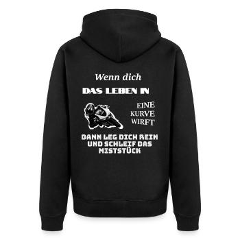 Wenn Dich Das Leben In Eine Kurve Wirft Motorrad - Unisex Premium Bio Zip Hoodie - Schwarz - Hinten - Nico (187cm)