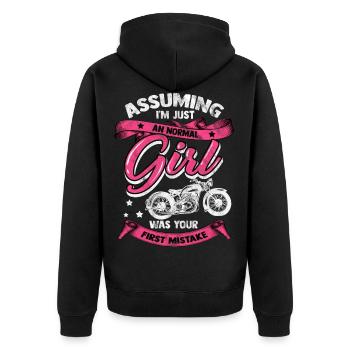 Moto fille biker femme sport automobile chopper - Veste à capuche bio Premium Unisexe - noir - Dos - Nico (187cm)