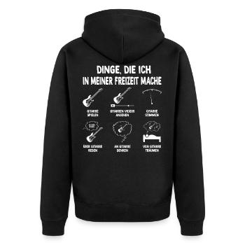 gitarre Dinge die ich in meiner Freizeit mache - Unisex Premium Bio Zip Hoodie - Schwarz - Hinten - Nico (187cm)