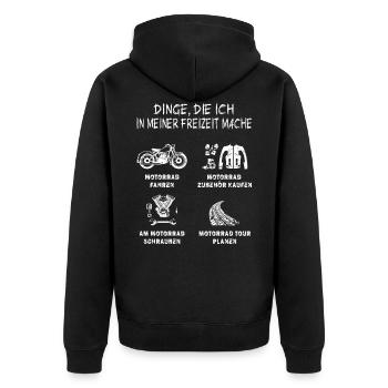 motorrad Dinge die ich in meiner freizeit mache - Unisex Premium Bio Zip Hoodie - Schwarz - Hinten - Nico (187cm)