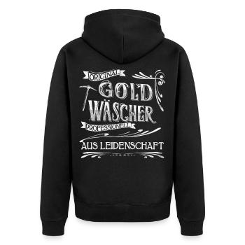 Goldwaschen Goldschürfen cooles Retro Design - Unisex Premium Bio Zip Hoodie - Schwarz - Hinten - Nico (187cm)