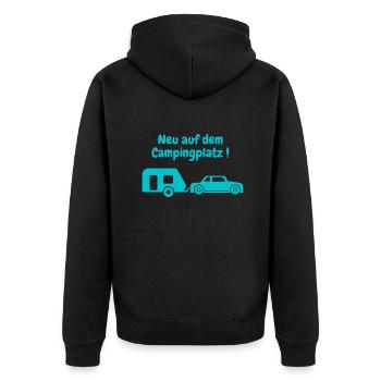 Neu auf dem Campingplatz, Baby, Geschenk, Kinder, - Unisex Premium Bio Zip Hoodie - Schwarz - Hinten - Nico (187cm)