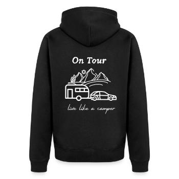 En tournée, vivez comme un camping-car, une caravane, un cadeau, - Veste à capuche bio Premium Unisexe - noir - Dos - Nico (187cm)