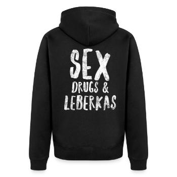 Sex, Drugs and Leberkas - Unisex Premium Bio Zip Hoodie - Schwarz - Hinten - Nico (187cm)