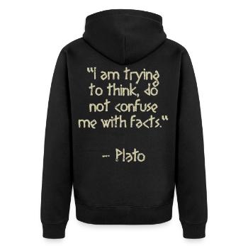 Plato Quote - I am trying to think | Wisdom - Unisex Premium Organic Zip Hoodie - black - Back - Nico (187cm)
