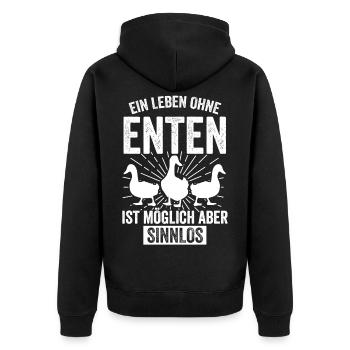 Ente Entenliebhaber Ebauernhof Farm Geschenk - Unisex Premium Bio Zip Hoodie - Schwarz - Hinten - Nico (187cm)