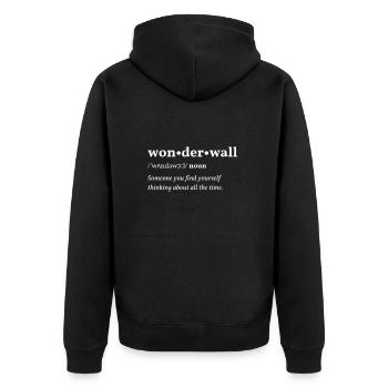 Wonderwall (Schutzwand) Clean Edition Black - Unisex Premium Bio Zip Hoodie - Schwarz - Hinten - Nico (187cm)