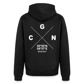 CGN Köln Südstadt Veedel Koordinaten Geschenk - Unisex Premium Bio Zip Hoodie - Schwarz - Hinten - Nico (187cm)