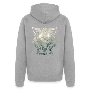 Fenrir Wolf, Wikinger Mythologie Natur Hintergrund - Unisex Premium Bio Zip Hoodie - Grau meliert - Hinten - Nico (187cm)