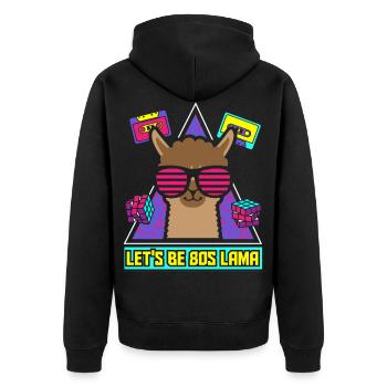Funny 80s Retro 80s Eighties Music Lama - Unisex Premium Organic Zip Hoodie - black - Back - Nico (187cm)