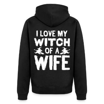 Épouse mariage saint valentin anniversaire de mariage - Veste à capuche bio Premium Unisexe - noir - Dos - Nico (187cm)