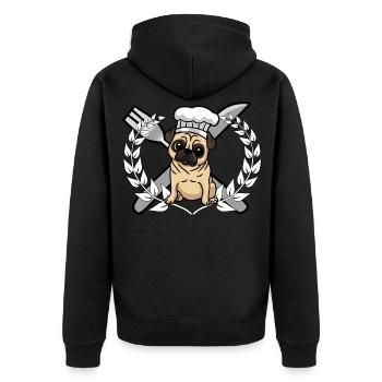 Pug Dog Cooking Kitchen Gourmet Chef - Unisex Premium Organic Zip Hoodie - black - Back - Nico (187cm)