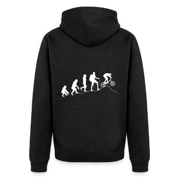Fahrradfahrer im Wald mit MTB macht Sport am Berg - Unisex Premium Bio Zip Hoodie - Schwarz - Hinten - Nico (187cm)