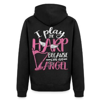 Harfe - Unisex Premium Bio Zip Hoodie - Schwarz - Hinten - Nico (187cm)