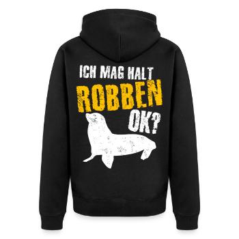 Robbe - lustiger ich mag Robben Spruch - Unisex Premium Bio Zip Hoodie - Schwarz - Hinten - Nico (187cm)